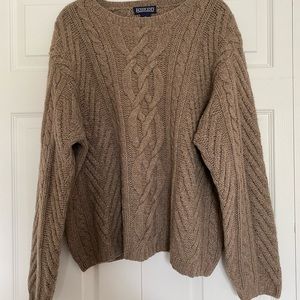 Lands’ End Brown Cable Knit 100% Wool Sweater